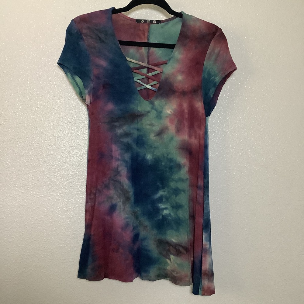 Coin‎ 1904 Multicolor Fairy Grunge Casual Summer Boho Hippie Tie Dye Tunic Top M